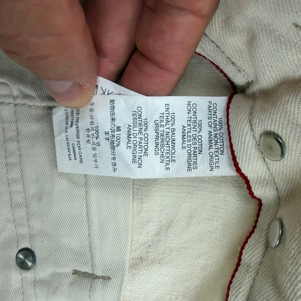 J.Crew 484 Slim Fit Selvedge Jeans Mens 28x30 Cream Off-White Extra Narrow Leg